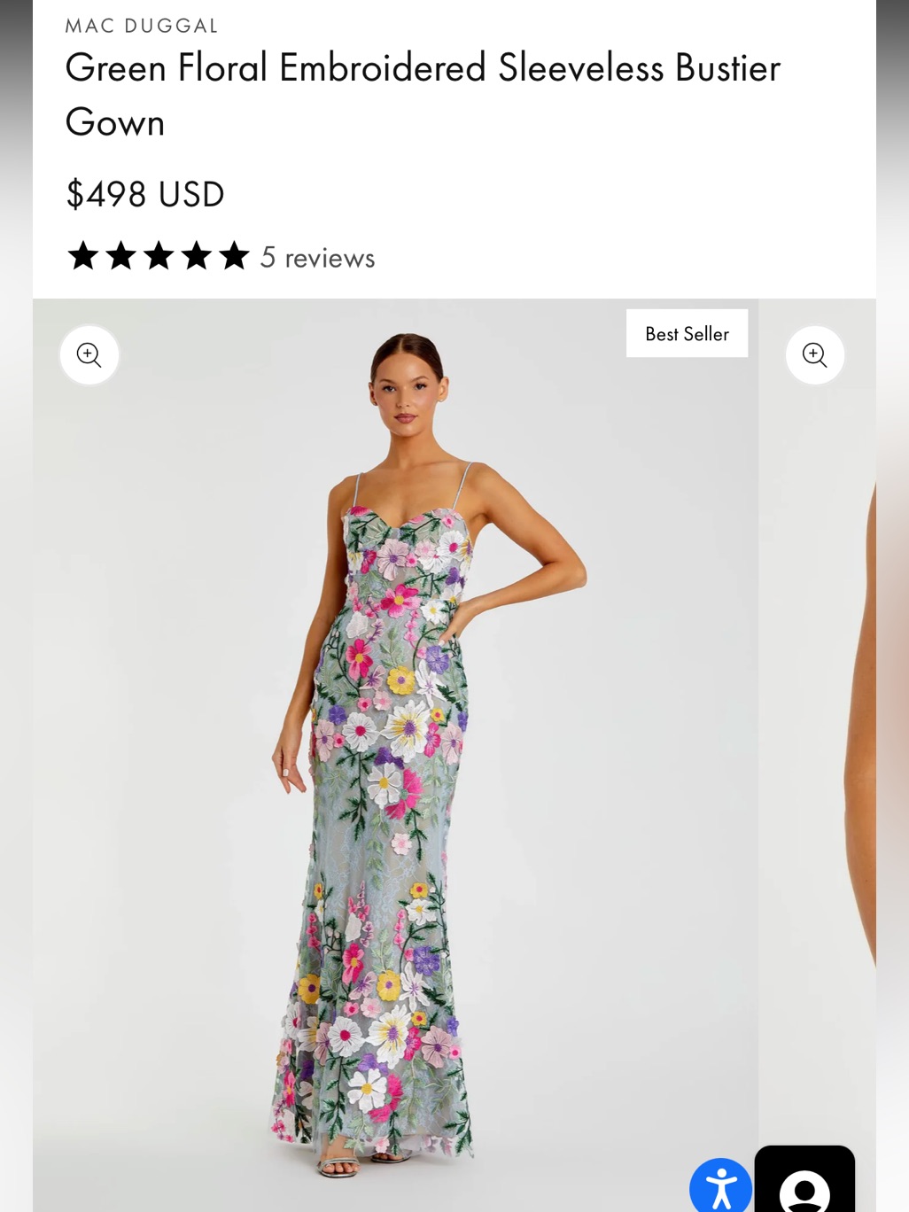 Mac Duggal Green Floral Embroidered Sleeveless Bustier Gown